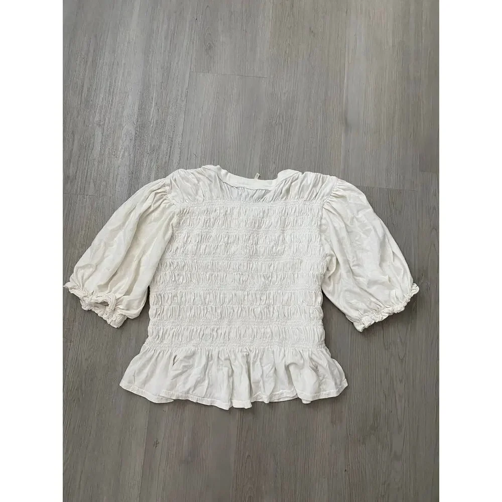 Free People Maxey Lace Trim Cotton Smocked Peplum Top XL
